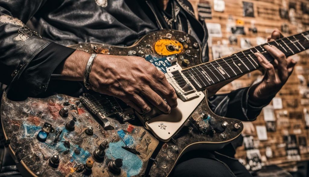 Guitariste jouant sur une guitare électrique emblématique du hard rock